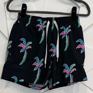 chubbies Black Swim Trunks with Teal and Pink Palm Trees